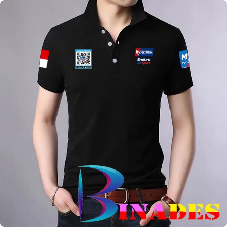 JUAL BAJU kerah model polo Depan LOGO PERTAMINA enduro 4T - MY PERTAMINA - QR-CODE - BINADES