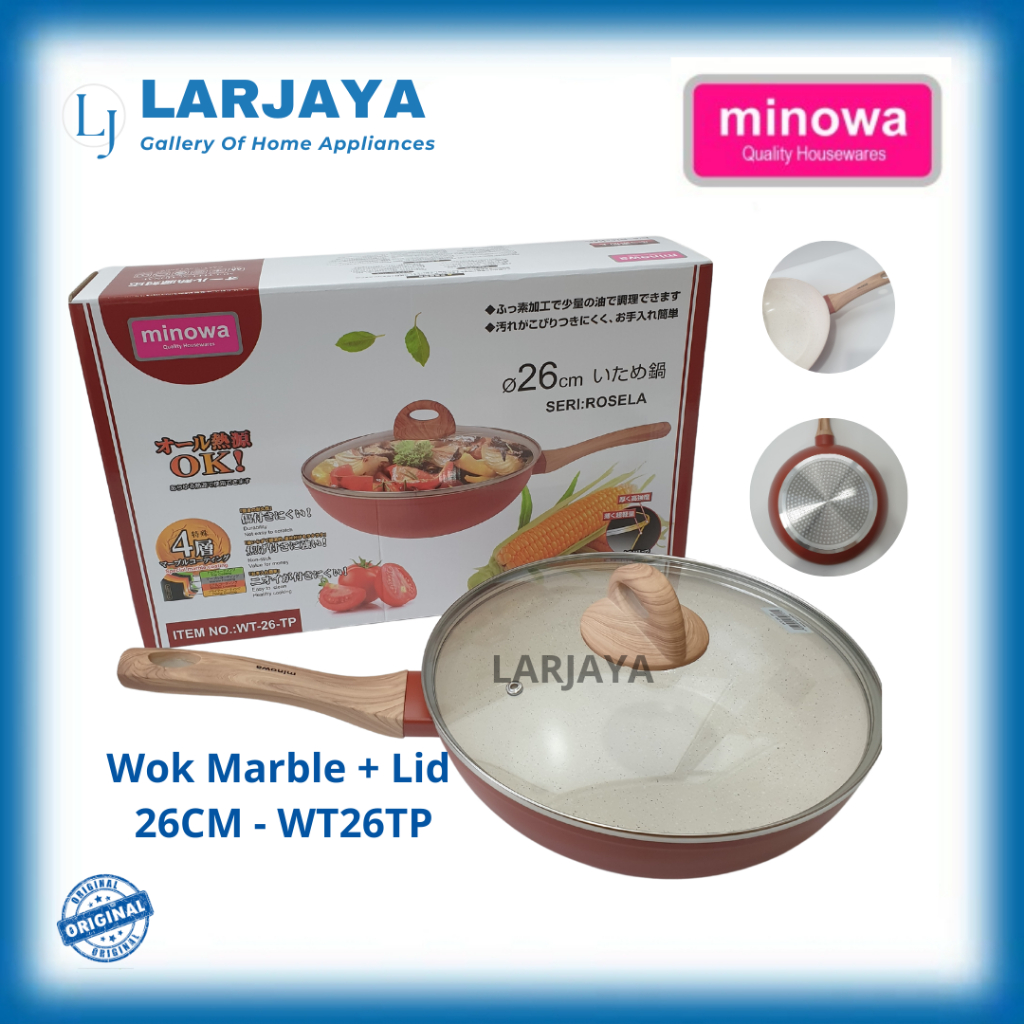 Wok Pan Marble + Lid 26 CM Minowa