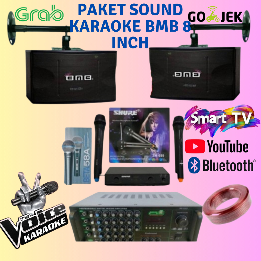 PAKET HEMAT SPEAKER BMB 8 INCH AMPLIFIER WONDERSOUND FREE KABEL SPEAKER