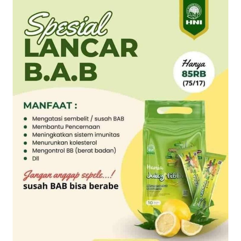 

HANIA JUICY FIBDRINK DAN LEMON ISI 10 SACHET