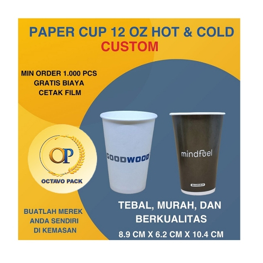 Paper Cup 12 Oz Custom Printing / Cup 12 Oz Custom Sablon - FULL PRINTING, +TUTUP/ Paper Cup 12 Oz H
