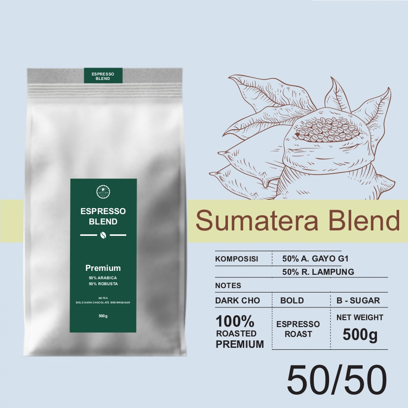 

Kopi Espresso Blend Sumatra A50/R50 - 500 gr | Biji/Bubuk