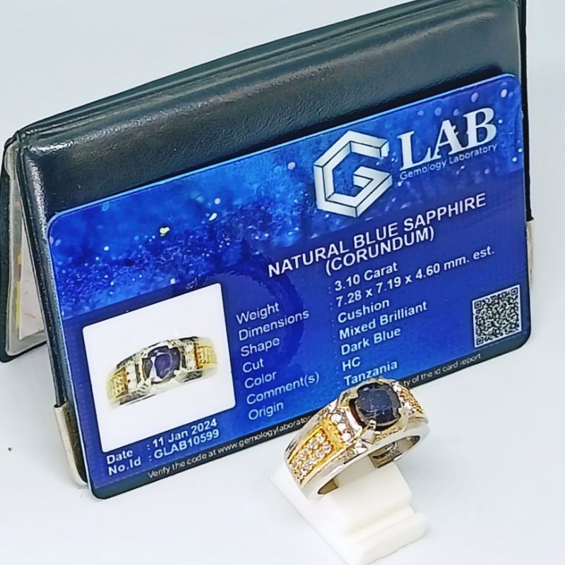 Cincin Batu Natural Blue  Safir + Memo