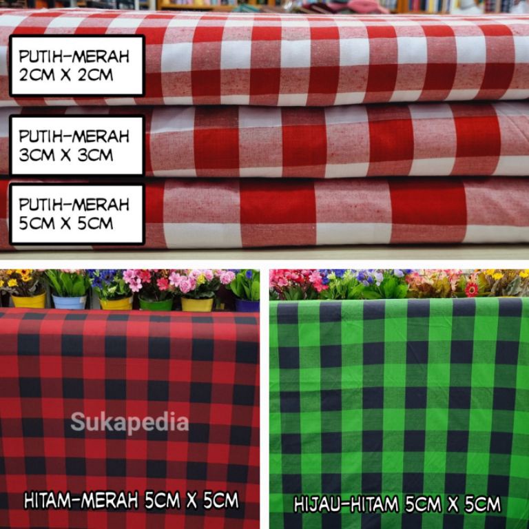 JLR628 FASH SALE Kain KotakKotak Taplak Hitam Merah HitamHijau PutihMerah Harga untuk 5m