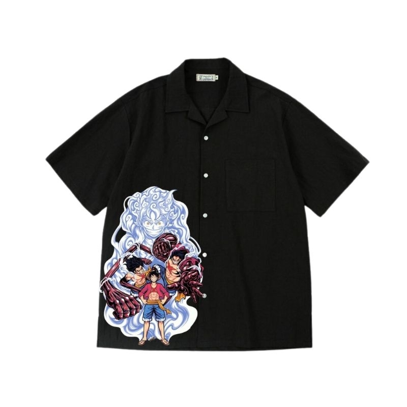 KATAGI Kemeja Vintage Anime One Piece Luffy Kemeja V neck Kemeja Lengan Pendek Anime Kemeja Boxy Baj