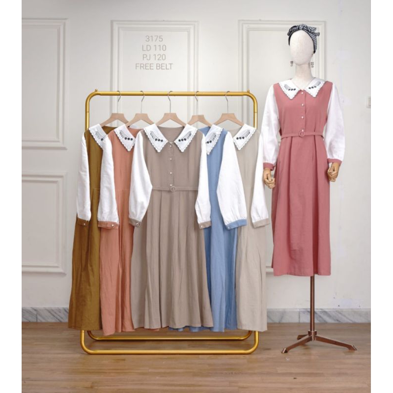 [OTULILI] ELAYA MIDI DRESS LD 110 | GAMIS LINEN KOREAN STYLE POLOS | OUTFIT LEBARAN 2024