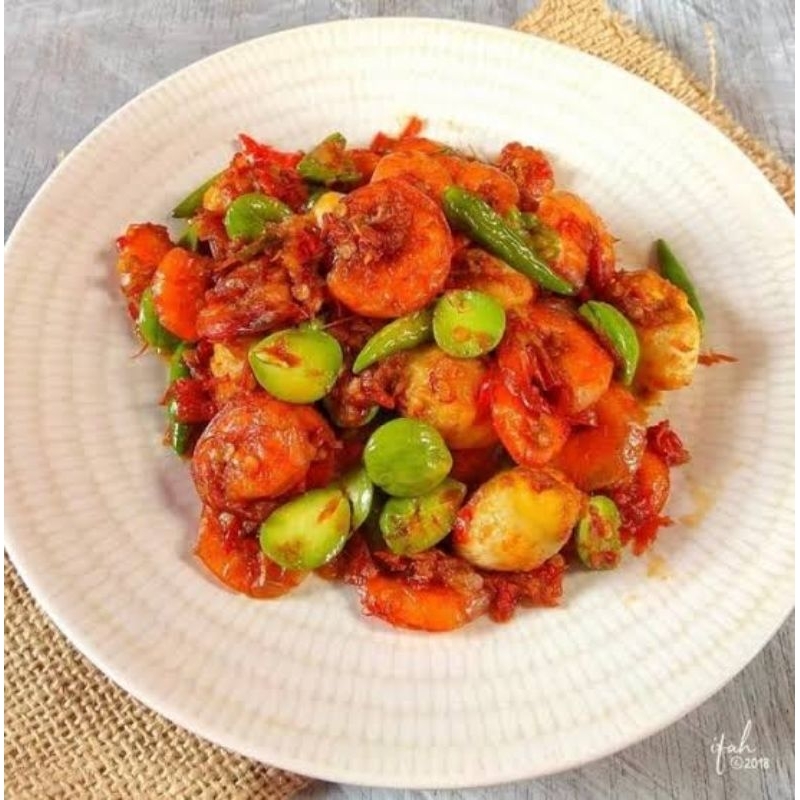 

Balado Udang telurpuyuh pete