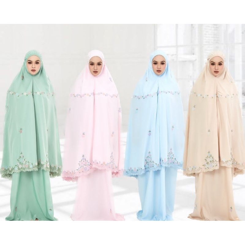 Mukena Telekung Premium Dewasa Bordir Manual Tasik KERANCANG TAWON free Tas