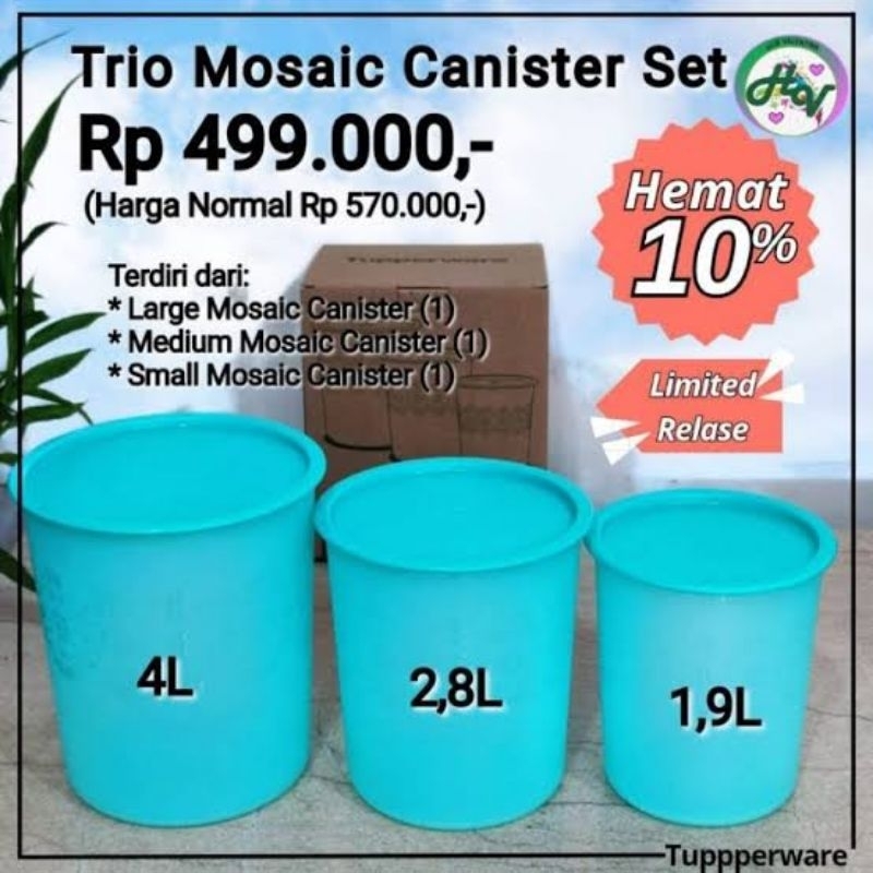 Trio canister Tupperware(warna biru tosca)
