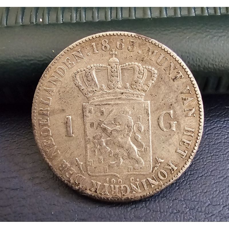 koin kuno, koin perak 1 gulden 1863 Willem III