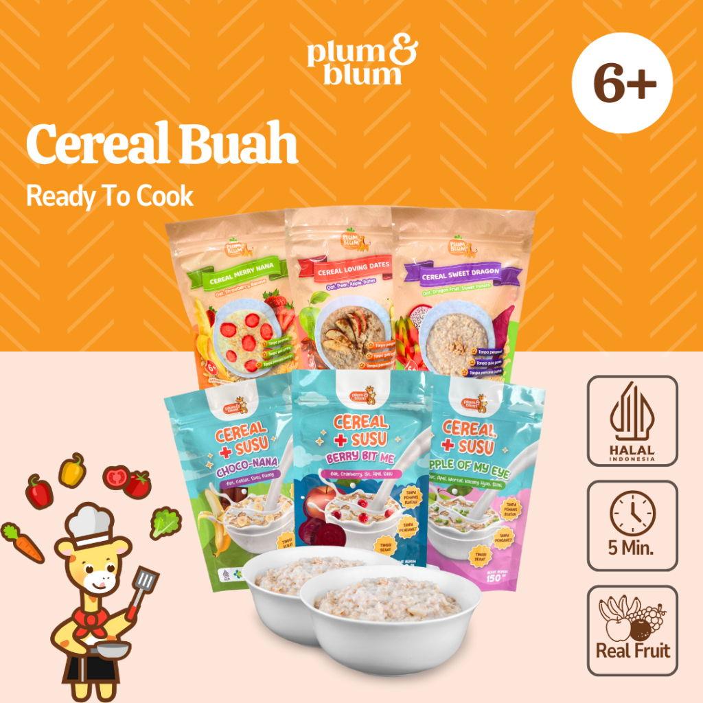 

Plum & Blum Cereal Buah MPASI Pisang Apel Kurma 1Pouch