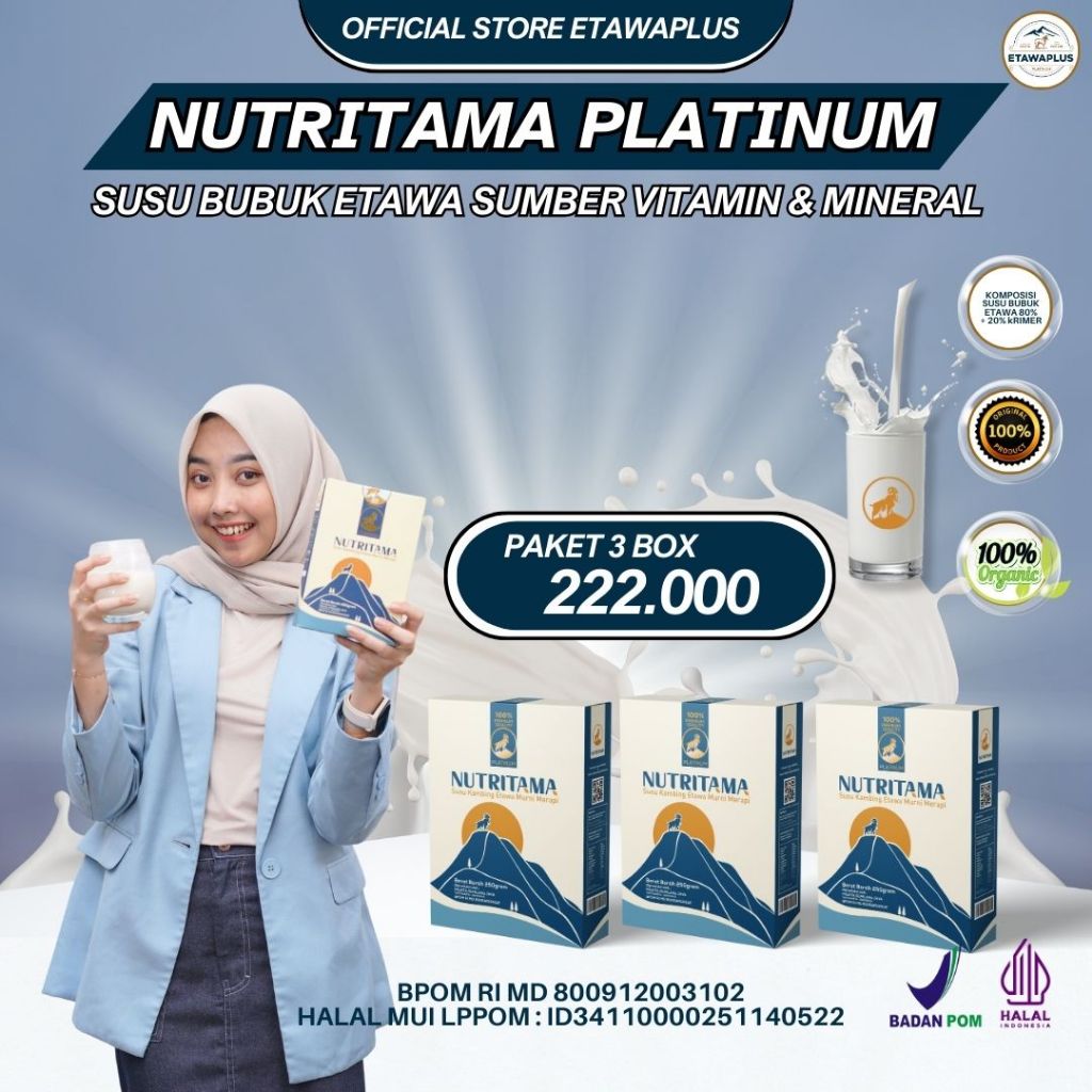 Nutritama Platinum Susu Bubuk Kambing Etawa Kemasan 250gram paket 3 Box