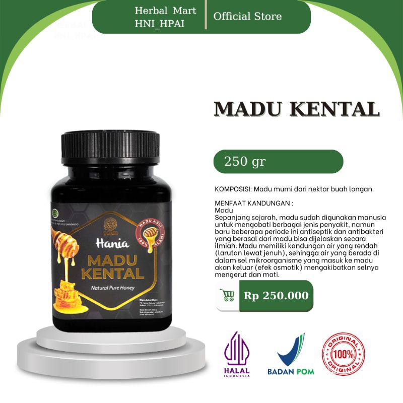 Herbal Mart _ HNI.HPAI (100% Produk Original) Madu Kental Hni_Hpai  250 g Madu murni dari nektar buah longan.