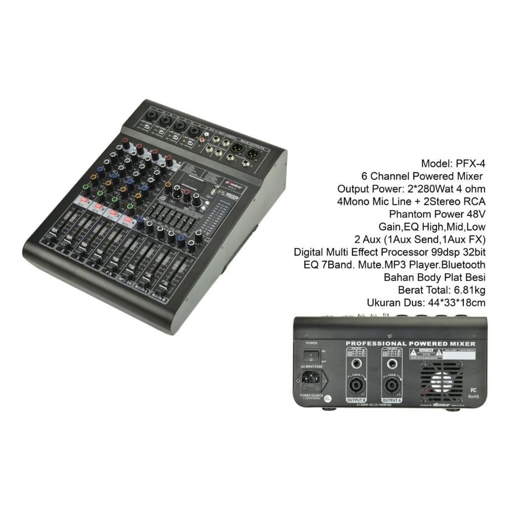Mixer Audio dBvoice PFX-4 Power 2x280watt 4 Channel Full Mono Original