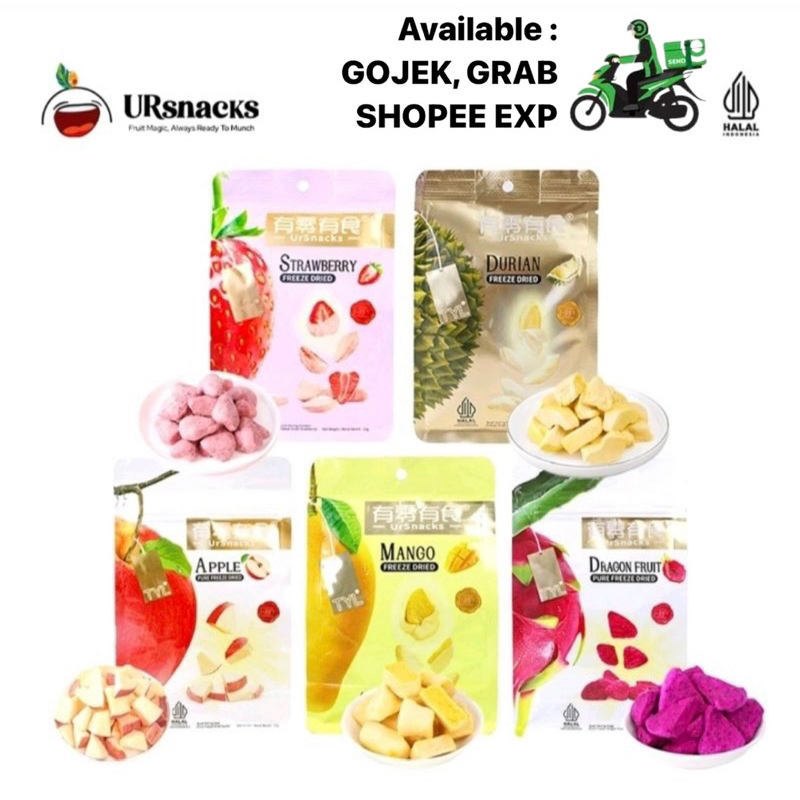 

URsnacks Buah Kering Dried Snack PAKET 5 RASA Mango Apple Durian Strawberry Dragonfruit