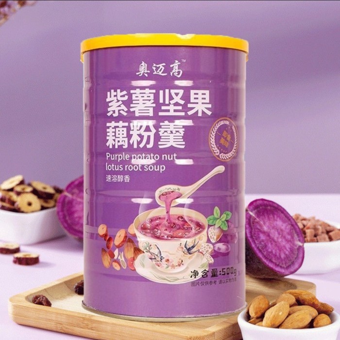 

Lotus Root Powder Purple Potato Nut Lotus Root Soup Bubur Akar Teratai Oufen 藕粉 500Gr