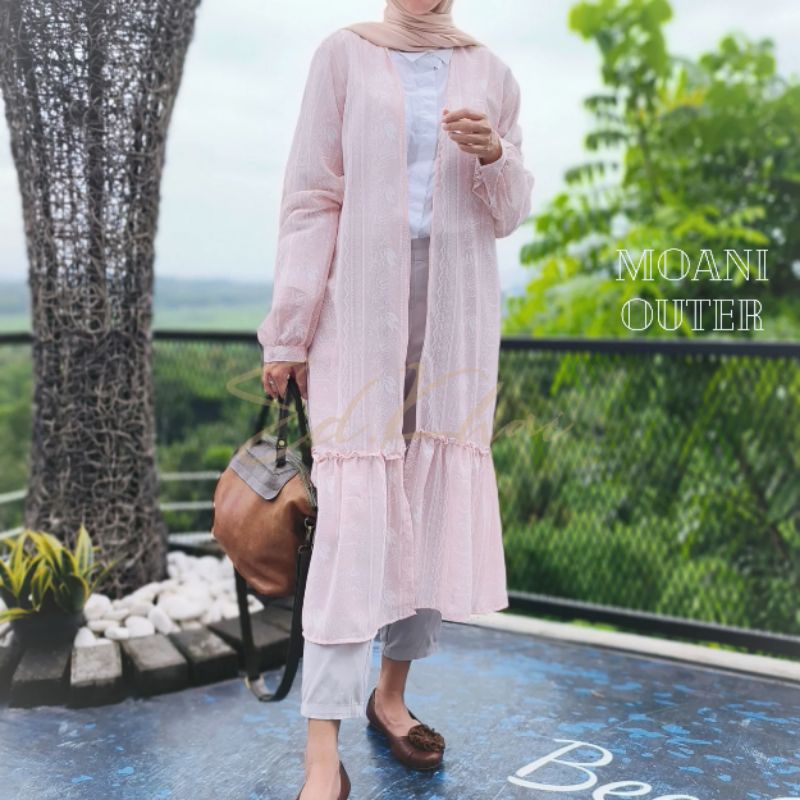 pakaian luaran panjang wanita cardie ceruty motif Moani Outer