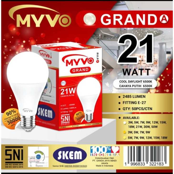 MYVO GRAND LAMPU LED PUTIH A BULB 21 WATT