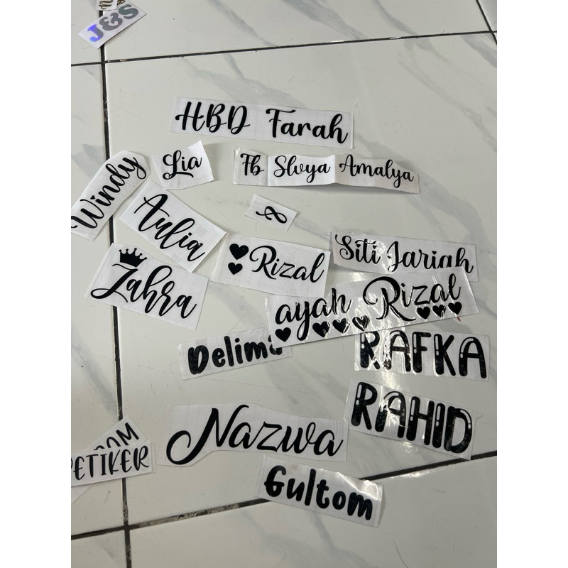 

JUAL MURAH STIKER NAMA uk 3-5 cm READY !!