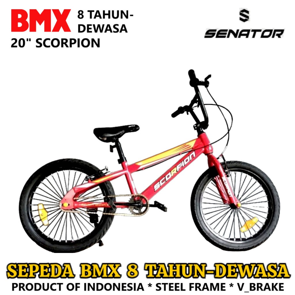 Sepeda BMX Senator Scorpion 20" V-Brake Steel Frame Bike with Kick Stand 8 Tahun Dewasa