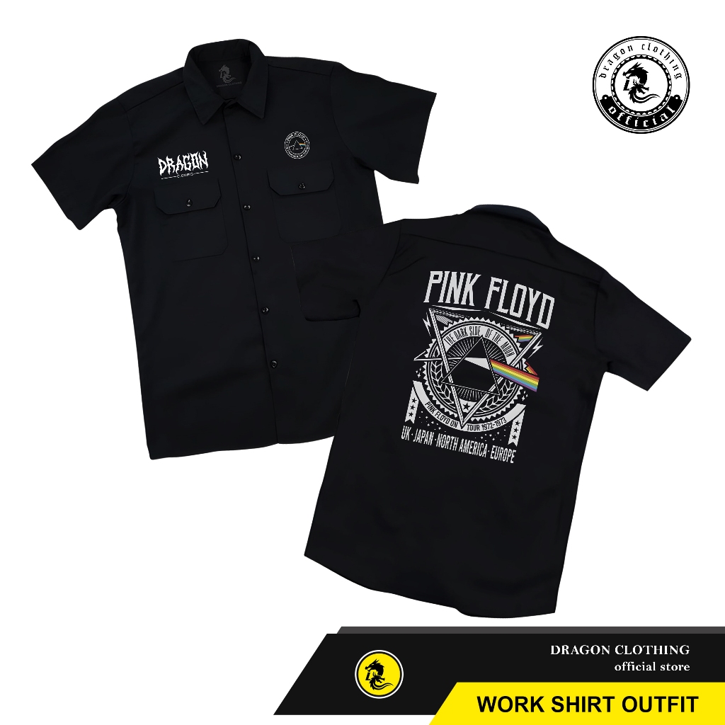 Kemeja Workshirt PINK FLOYD | Workshirt Pria Distro Hitam | DRAGON CLOTHING