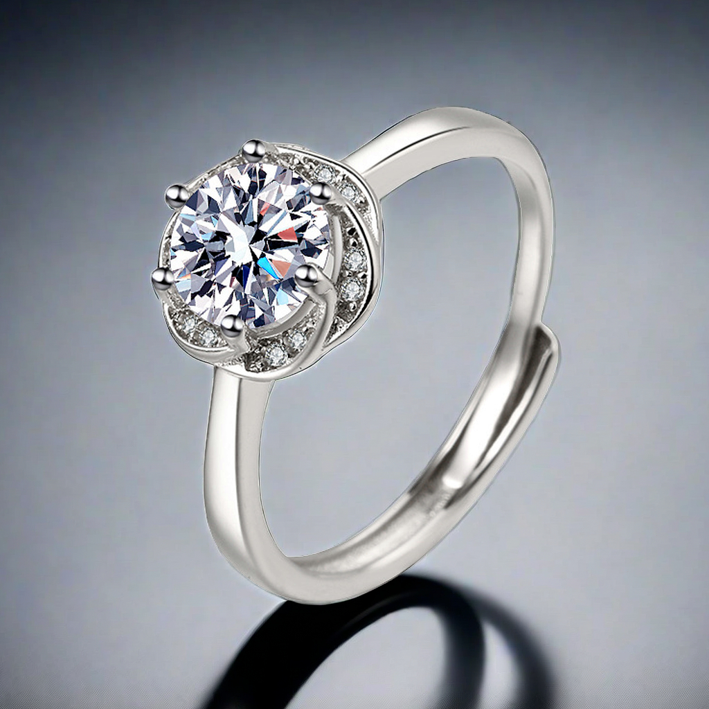 Cincin Moissanite ORI Cincin Perak Wanita Cincin Titanium Emas Putih Berlian Permata 1CT GRA Sertifi