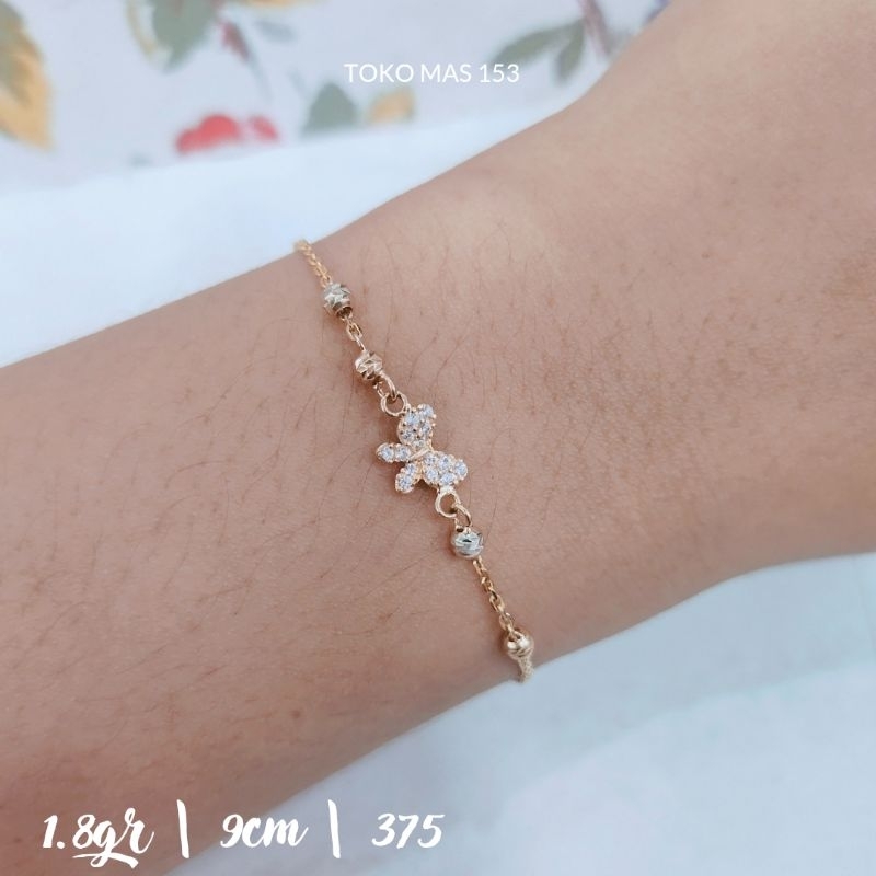 WAJIB TANYA STOK Realpict Gelang rantai serut Kupu bola ukir Emas Asli Kadar 375