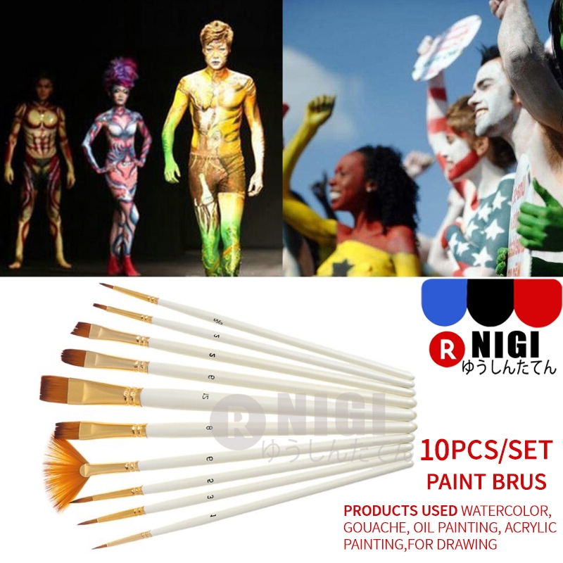 

NIGI 10pcs Kuas Cat Kualitas Tinggi Untuk Watercolor/Nylon Hair Paint Brush