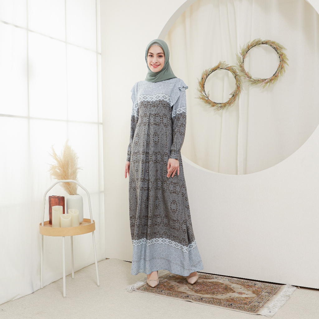 Lalucuku Collection Raya Dress  Gamis Aruna Wanita Motif Kekinian Busui Frendly Cotton Rayon Premium-4