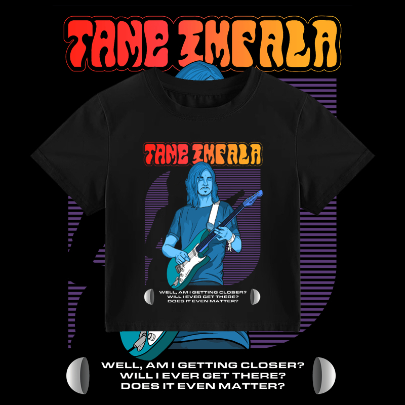 THNKSDISASTER | KAOS CROP TOP TAME IMPALA PARKER GUITAR BLACK | BABY TEE | SLIMFIT | GRUNGE | Y2K | 