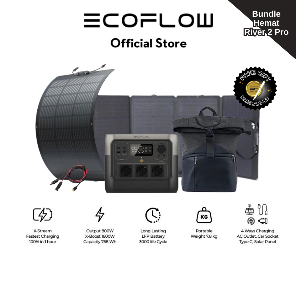 [BUNDLE] EcoFlow RIVER 2 Pro 768Wh 800W Bundle Hemat Portable Power Station Outdoor Camping Hiking - Genset Listrik Portable