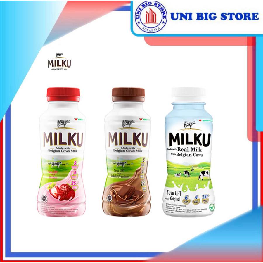 

MILKU UHT Chocolate Strawberry Original Milk 200 ml Susu Coklat Stroberi