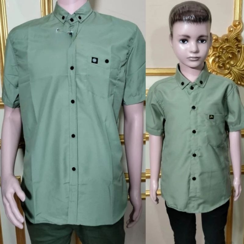 BAJU KOKO KEMEJA DEWASA AYAH DAN ANAK COWO PRIA LAKI MUSLIM LENGAN TANGAN PENDEK BAHAN KATUN POPLIN 