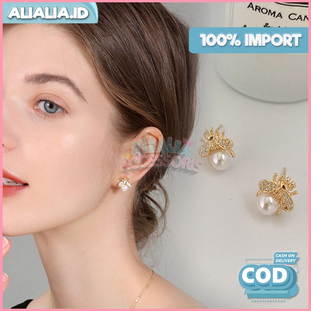 Anting Korea Wanita Mutiara Pearl Lebah Model Tusuk Gaya Elegan Fashion Aksesoris Perhiasan