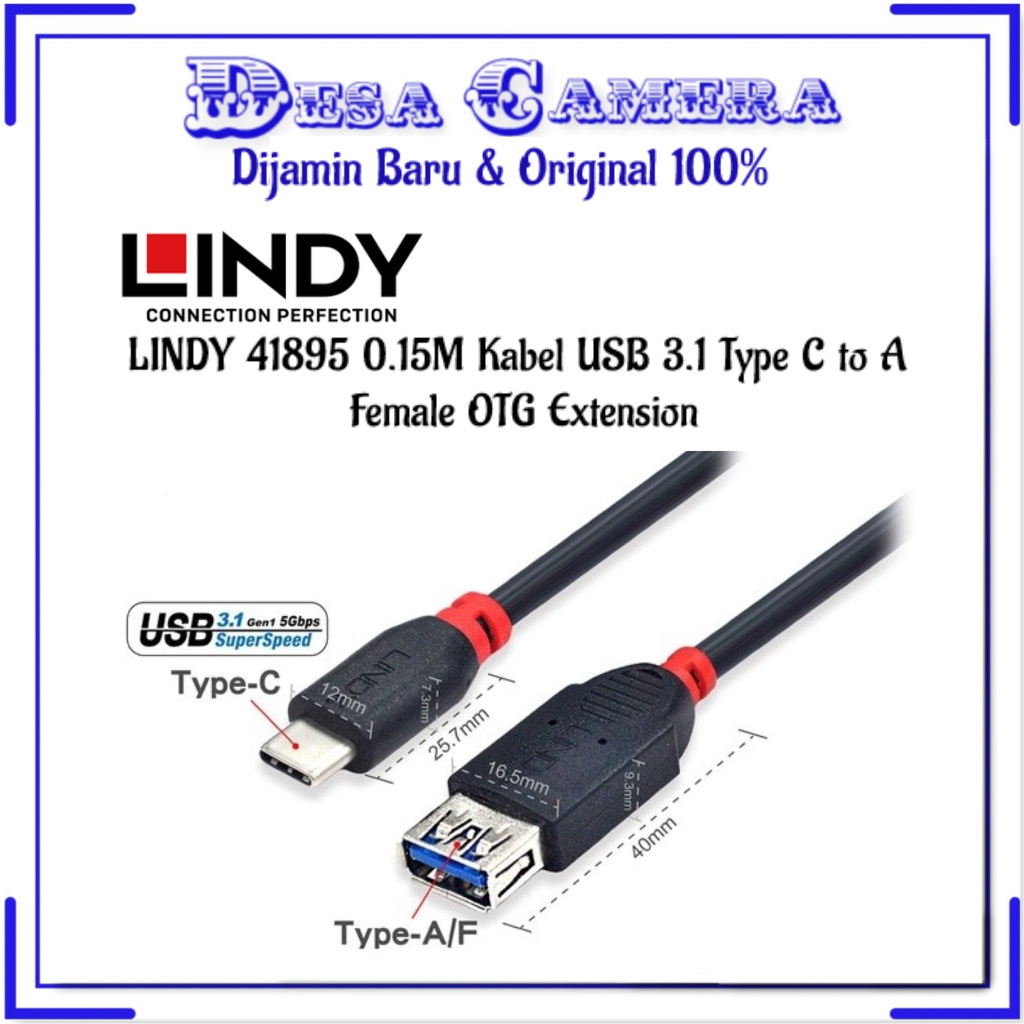 LINDY 41895 0.15M Kabel USB 3.1 Type C to A Female OTG Extension