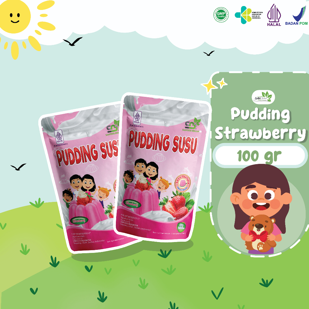 

SANFOOD BRILIAN Milky Puding Strawberry 100gr Silky Pudding Susu Agar-agar MPASI Rasa Stroberi