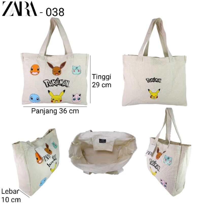 Tas Tote Bag Zara 038 Pokemon Bahan Kanvas Kualitas Grade Ori