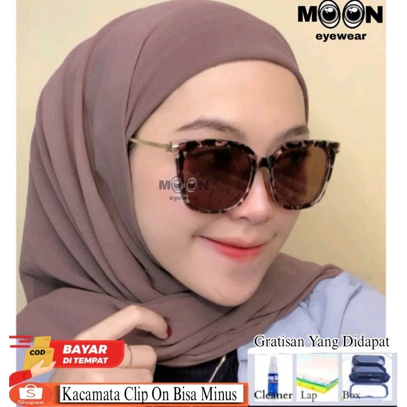 Frame Kacamata 2 in 1 Sunglasses Clip On Wanita/Pria Kotak 95828,Bisa Minus Cylinder Lensa Photocrom