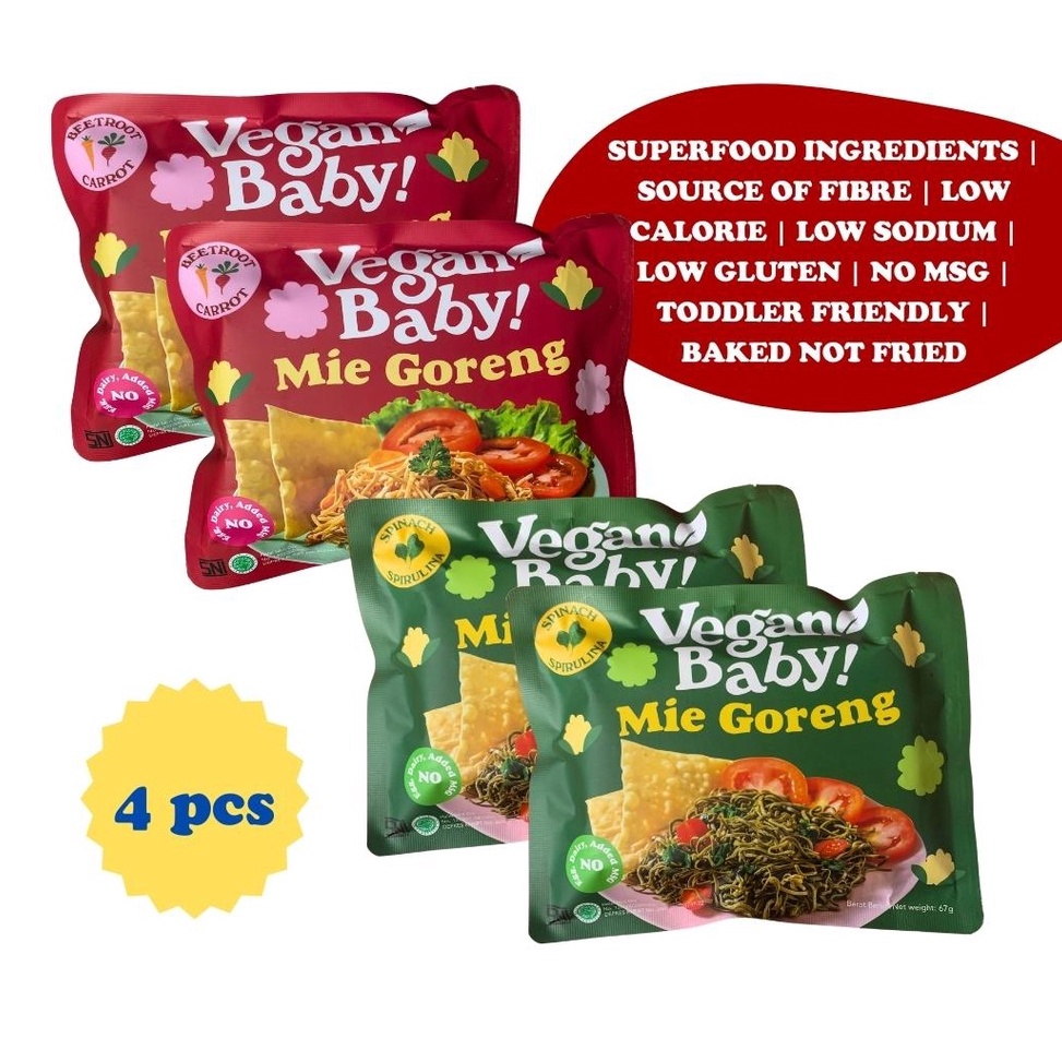 

VPM836 Penjualan TerbaikCOD Vegan Baby Mie Goreng Mix Bayam Spirulina dan Wortel Bit 4pcs