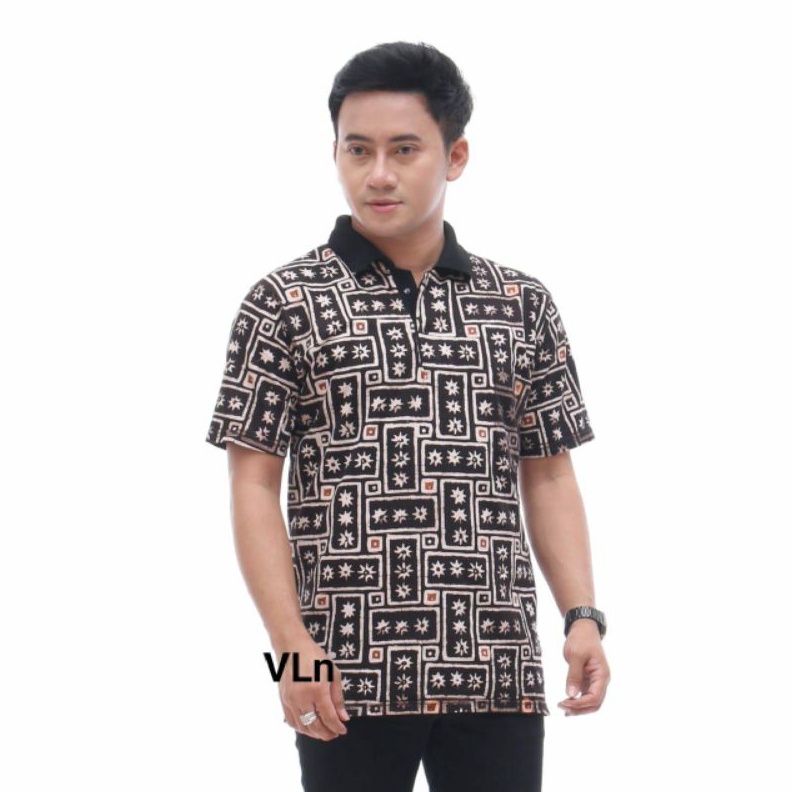 ART O82A Kaos Kerah Polo Katun Batik Cap Coklatan Ada Kantong Kaos Kerah Dewasa Jumbo Unisex Bisa Ba
