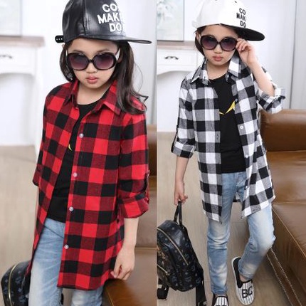 UDR939 HOT TERLARIS Kemeja Korea Anak Perempuan Lengan Panjang Motif KotakKotak  Baju Kemeja Anak Pe