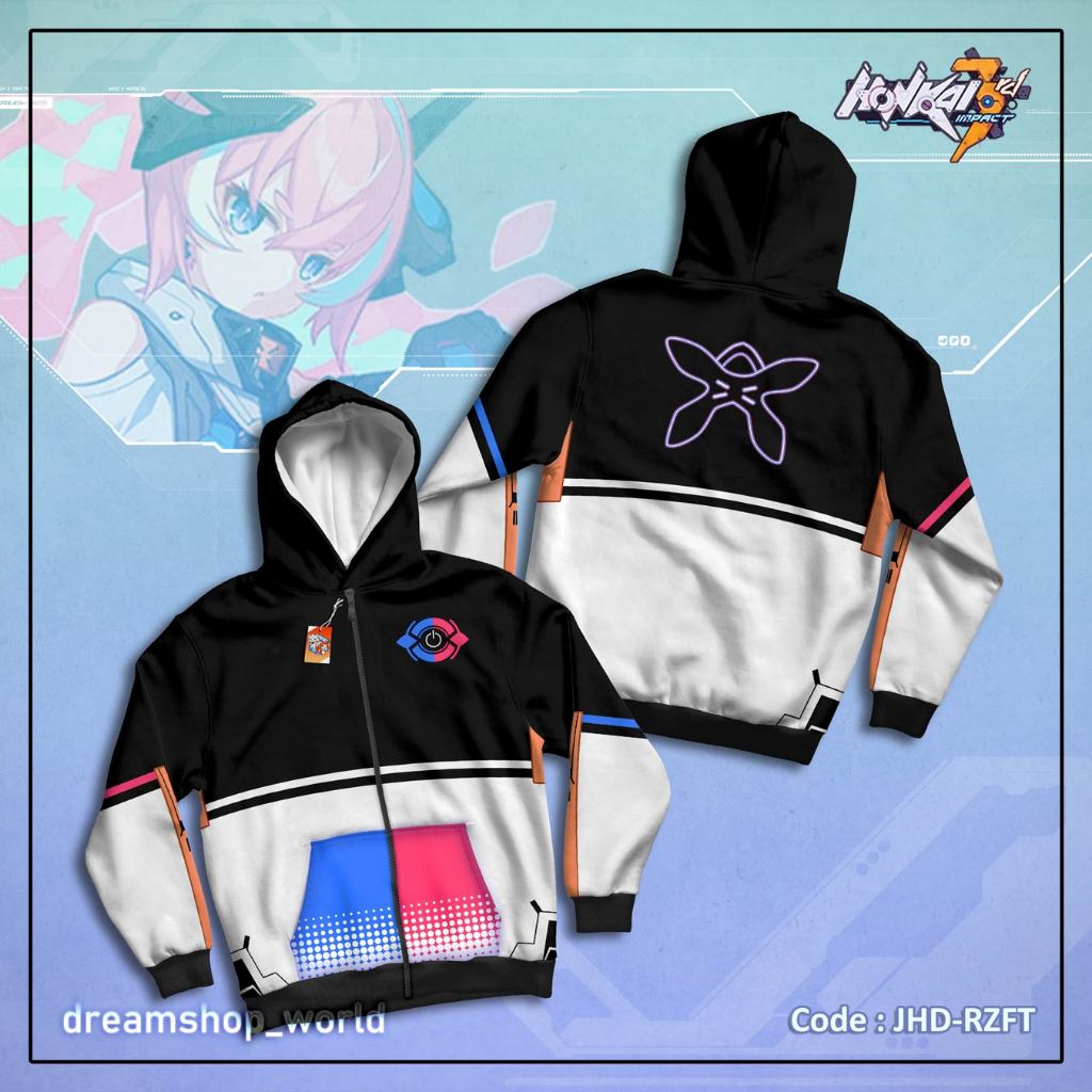 Jaket Zipper Hoodie Anime Game Honkai Impact 3rd Rozaliya Fervent Tempo