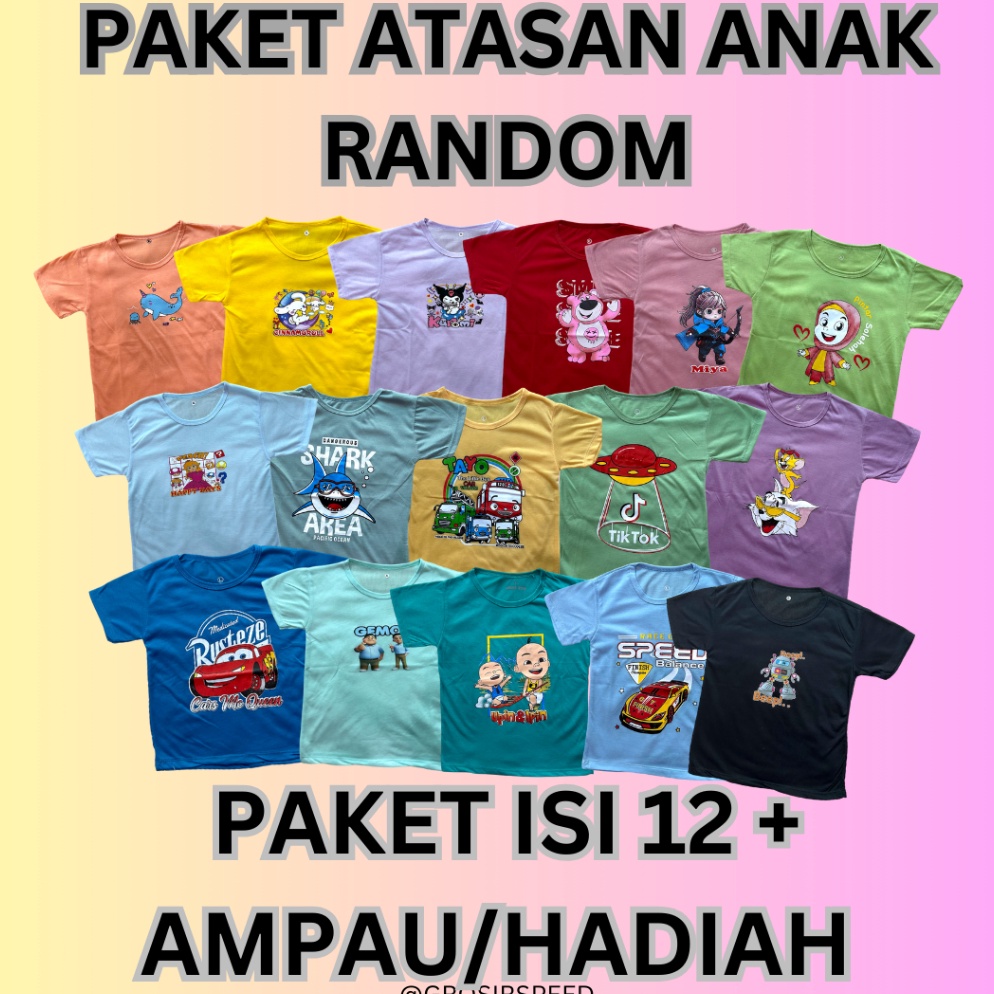 BSF879 SUPER DISKON KAOS ANAKANAK PAKET HEMAT ISI 12 BAJU BONUS BAHAN CATTON PE 28S Fashion Anak