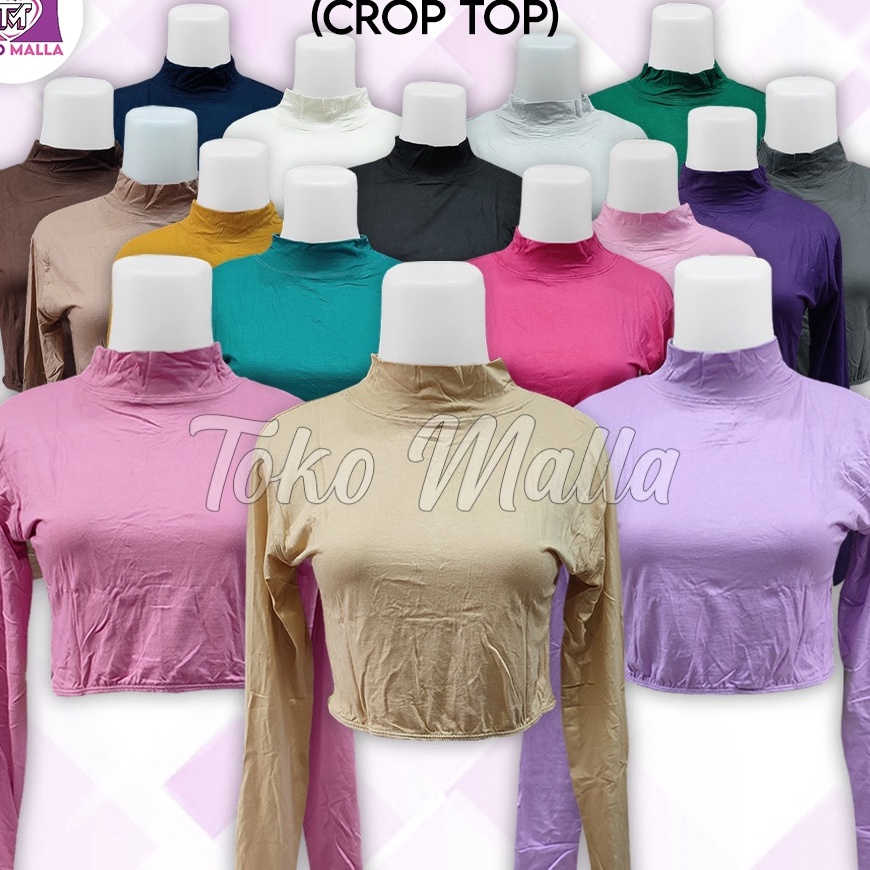 Diskon Baju Manset Crop top India Lengan Panjang Wanita Polos Bahan Rayon Spandek Dalaman Perempuan 