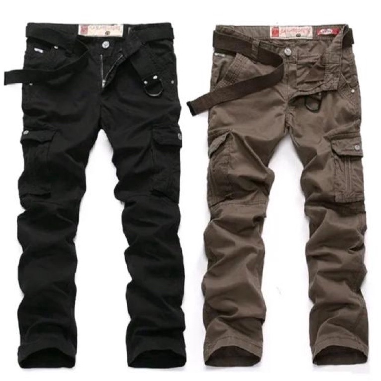 XAI845 Ready Stok Kargo Panjang polos Celana ImporCelana Pria  Free SabukFashion BAWANG CHENG