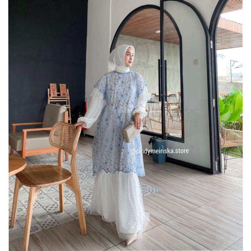 SET OUTER DRESS ALMIRA OUTER + DRESS + BELT BAHAN BRUKAT JERSEY PREMIUM