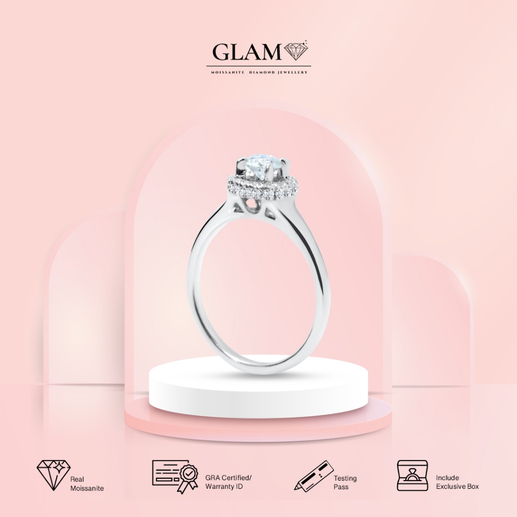 Cincin Tunangan Moissanite Wanita Solitaire 0,5 Ct Lapis Emas 18K - GLAM Jewellery