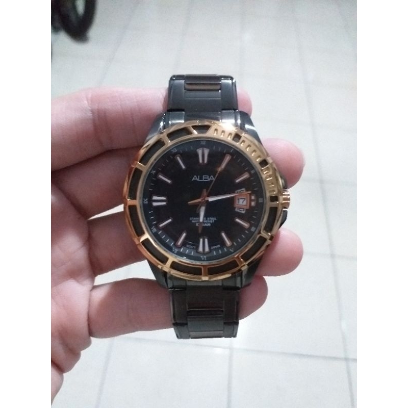 Jam Tangan arloji analog Alba Seiko Full Black Two Tone Gold Original