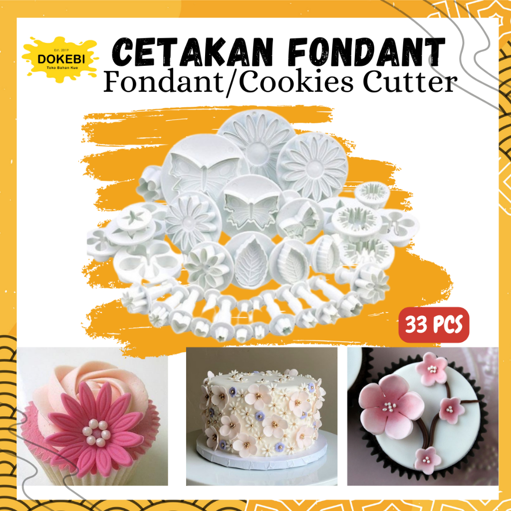 Cetakan Fondant Bunga Set 33 PCS / Cetakan Dekorasi Kue / Fondant Plunger Hiasan Bunga / Cetakan Kue