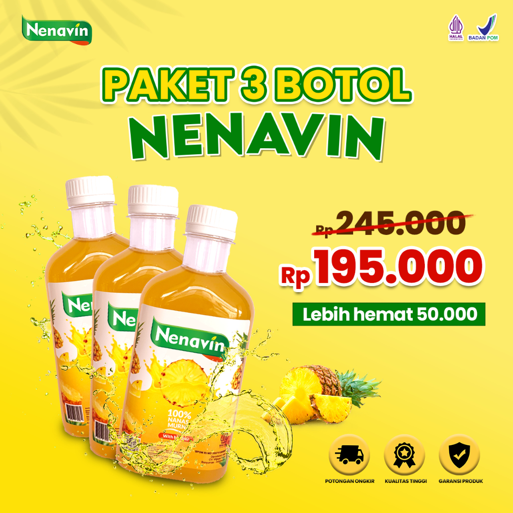 

Nenavin Paket Hemat 3 - Cuka Nanas Original 280ml - Obat Ampuh Bantu Atasi Diabetes - Berkhasiat Menjaga Kesehatan Tubuh - BPOM - HALAL